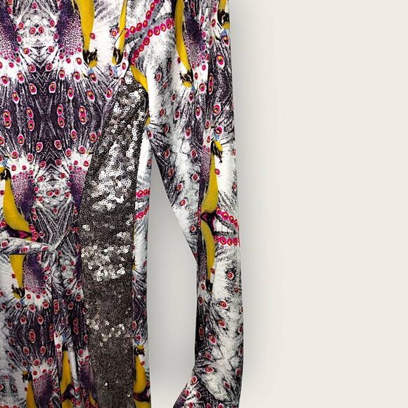 Chelsea & Violet Dress Sz XS Multicolored Peacock Silky Red Brown Side Sequins - Picture 7 of 13